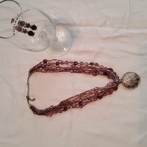 Purple Beaded Necklace and Earrings Set
